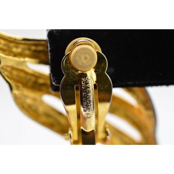 Givenchy Vintage Clip Earrings Shiny Gold Winged Heavy Chunky Signed Runway BinW - Picture 10 of 10